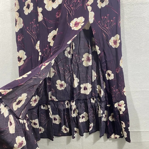 Leith Dress Small Purple Floral A-Line Maxi Slit Ruffle Sleeveless - Picture 7 of 11